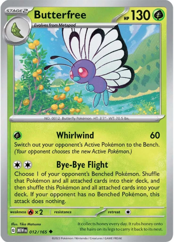 POKEMON SCARLET AND VIOLET 151 BUTTERFREE 12/165 SINGLE CARD