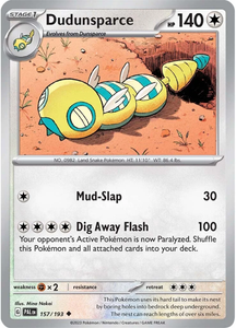 POKEMON SCARLET AND VIOLET PALDEA EVOLVED DUDUNSPARCE REVERSE HOLO 157/193 SINGLE CARD