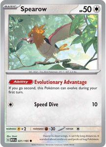 POKEMON SCARLET AND VIOLET 151 SPEAROW 21/165 SINGLE CARD