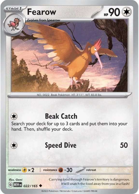 POKEMON SCARLET AND VIOLET 151 FEAROW 22/165 SINGLE CARD