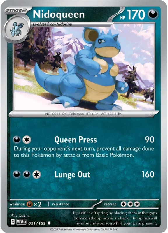 POKEMON SCARLET AND VIOLET 151 NIDOQUEEN 31/165 SINGLE CARD