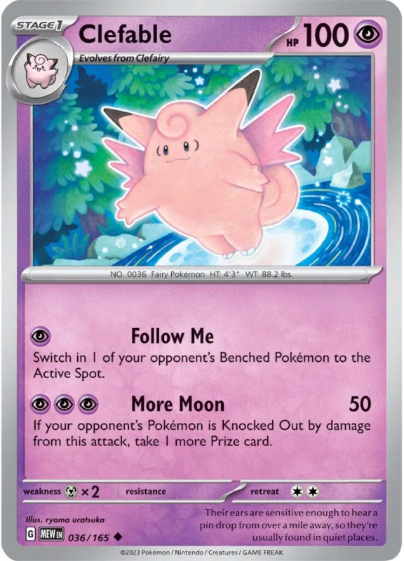 POKEMON SCARLET AND VIOLET 151 CLEFABLE 36/165 SINGLE CARD