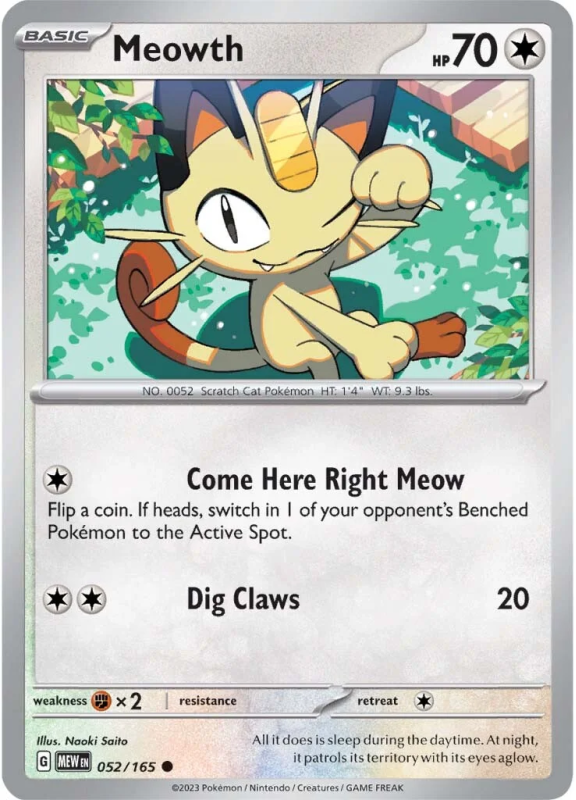 POKEMON SCARLET AND VIOLET 151 MEOWTH 52/165 SINGLE CARD